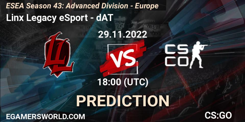 Linx Legacy eSport contre sickboyzz : prédiction de match. 29.11.22. CS2 (CS:GO), ESEA Season 43: Advanced Division - Europe