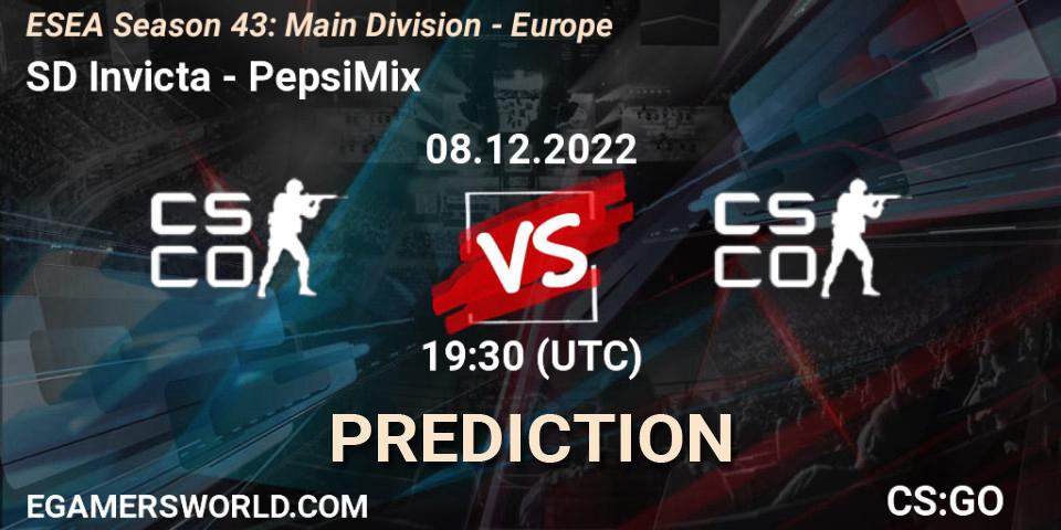 SD Invicta contre PepsiMix : prédiction de match. 08.12.22. CS2 (CS:GO), ESEA Season 43: Main Division - Europe