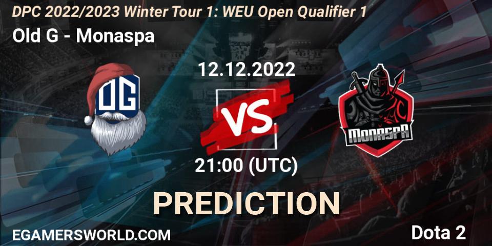 Old G contre Monaspa : prédiction de match. 12.12.2022 at 21:00. Dota 2, DPC 2022/2023 Winter Tour 1: WEU Open Qualifier 1