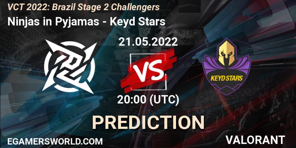 Ninjas in Pyjamas contre Keyd Stars : prédiction de match. 21.05.2022 at 20:15. VALORANT, VCT 2022: Brazil Stage 2 Challengers