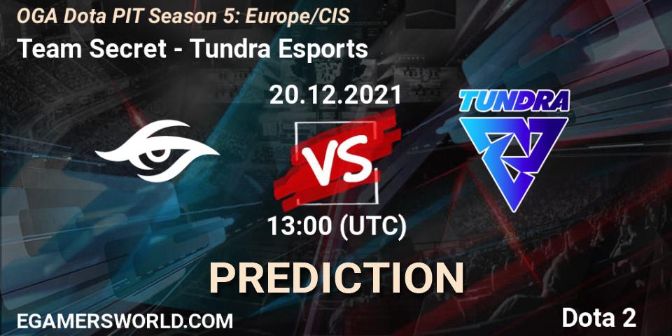 Team Secret contre Tundra Esports : prédiction de match. 20.12.2021 at 13:00. Dota 2, OGA Dota PIT Season 5: Europe/CIS