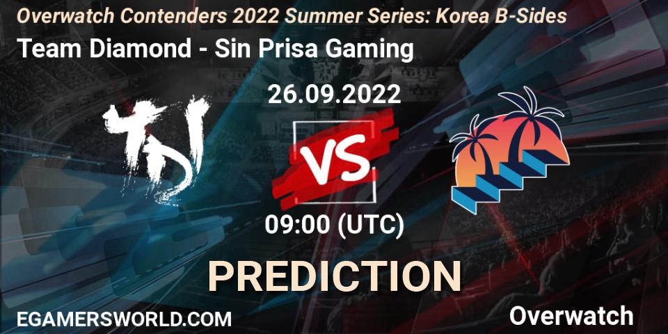 Team Diamond contre Sin Prisa Gaming : prédiction de match. 26.09.2022 at 09:00. Overwatch, Overwatch Contenders 2022 Summer Series: Korea B-Sides