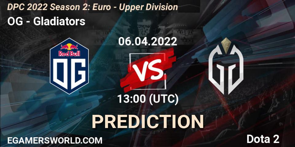 OG contre Gladiators : prédiction de match. 06.04.2022 at 12:55. Dota 2, DPC 2021/2022 Tour 2 (Season 2): WEU (Euro) Divison I (Upper) - DreamLeague Season 17