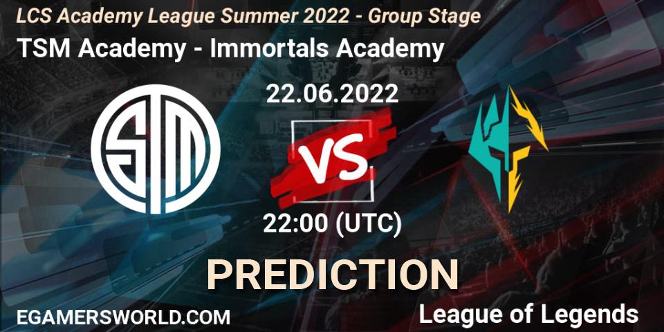 TSM Academy contre Immortals Academy : prédiction de match. 22.06.22. LoL, LCS Academy League Summer 2022 - Group Stage