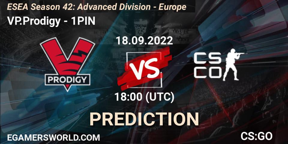 VP.Prodigy contre 1PIN : prédiction de match. 18.09.2022 at 18:00. Counter-Strike (CS2), ESEA Season 42: Advanced Division - Europe