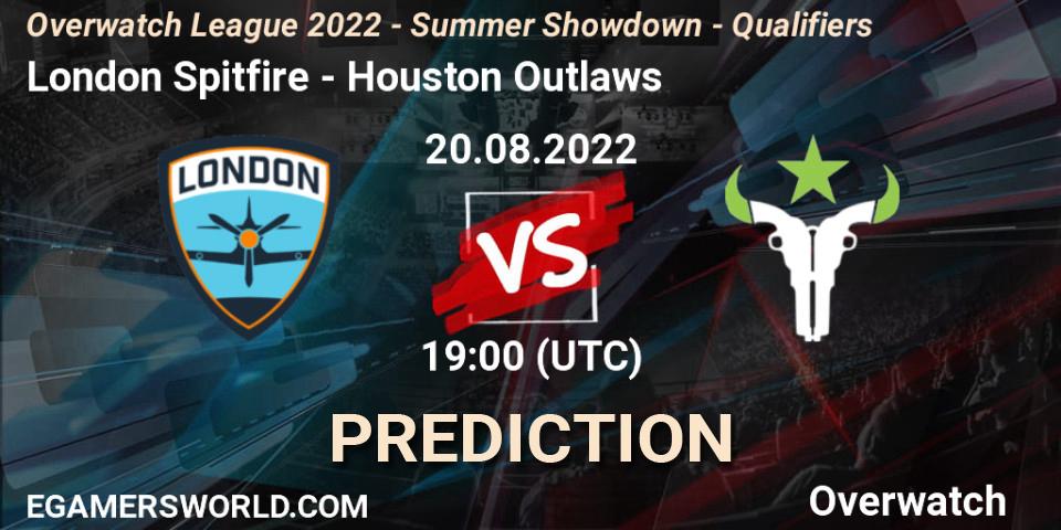 London Spitfire contre Houston Outlaws : prédiction de match. 20.08.22. Overwatch, Overwatch League 2022 - Summer Showdown - Qualifiers