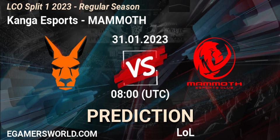 Kanga Esports contre MAMMOTH : prédiction de match. 31.01.23. LoL, LCO Split 1 2023 - Regular Season