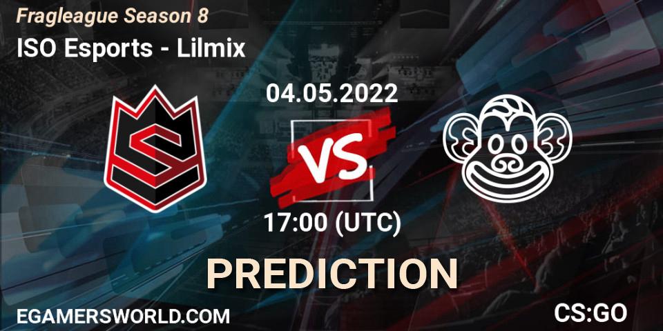 ISO Esports contre Lilmix : prédiction de match. 04.05.2022 at 17:00. Counter-Strike (CS2), Fragleague Season 8