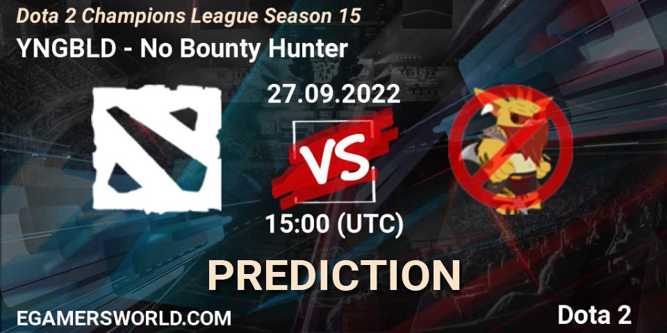 YNGBLD contre No Bounty Hunter : prédiction de match. 27.09.2022 at 15:16. Dota 2, Dota 2 Champions League Season 15
