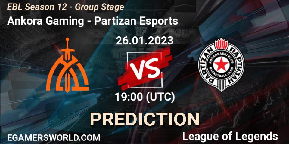 Ankora Gaming contre Partizan Esports : prédiction de match. 26.01.2023 at 19:00. LoL, EBL Season 12 - Group Stage