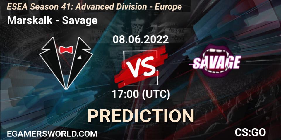 Marskalk contre Savage : prédiction de match. 08.06.2022 at 17:00. Counter-Strike (CS2), ESEA Season 41: Advanced Division - Europe