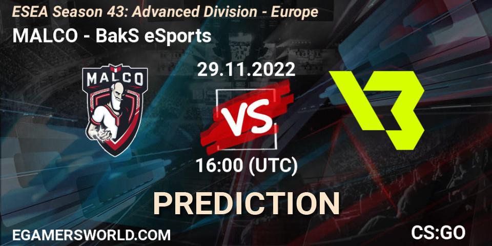 MALCO contre BakS eSports : prédiction de match. 29.11.22. CS2 (CS:GO), ESEA Season 43: Advanced Division - Europe