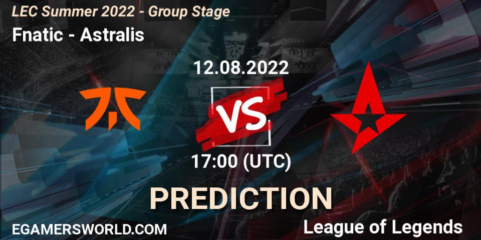 Fnatic contre Astralis : prédiction de match. 12.08.2022 at 19:00. LoL, LEC Summer 2022 - Group Stage