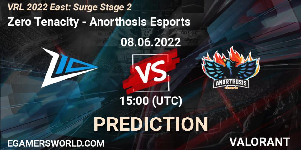 Zero Tenacity contre Anorthosis Esports : prédiction de match. 08.06.2022 at 15:00. VALORANT, VRL 2022 East: Surge Stage 2