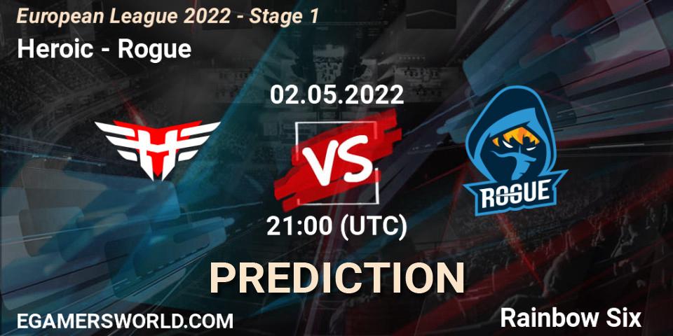Heroic contre Rogue : prédiction de match. 02.05.2022 at 19:45. Rainbow Six, European League 2022 - Stage 1