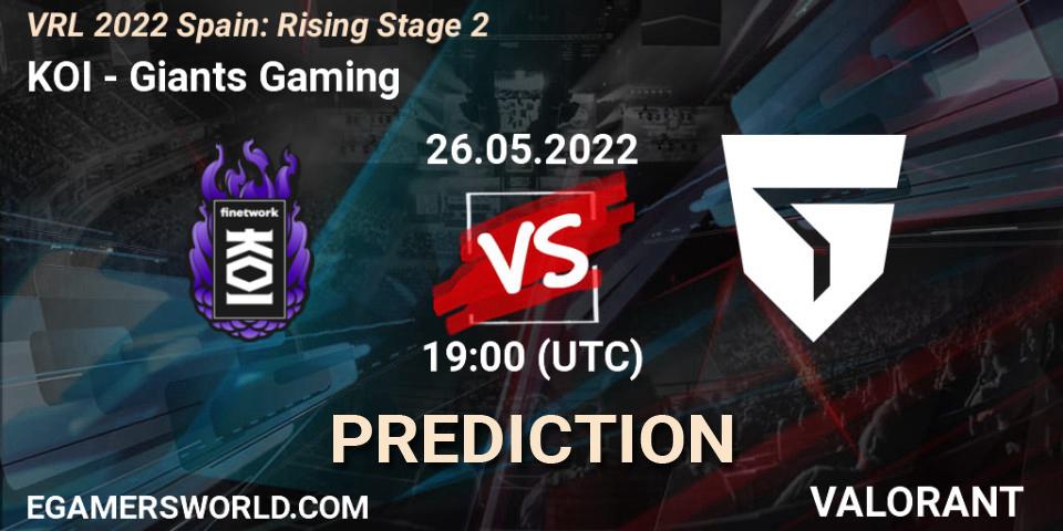 KOI contre Giants Gaming : prédiction de match. 26.05.2022 at 19:20. VALORANT, VRL 2022 Spain: Rising Stage 2