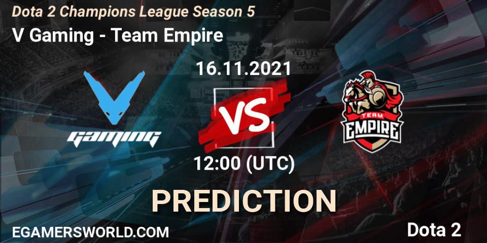 V Gaming contre Team Empire : prédiction de match. 16.11.2021 at 12:03. Dota 2, Dota 2 Champions League 2021 Season 5