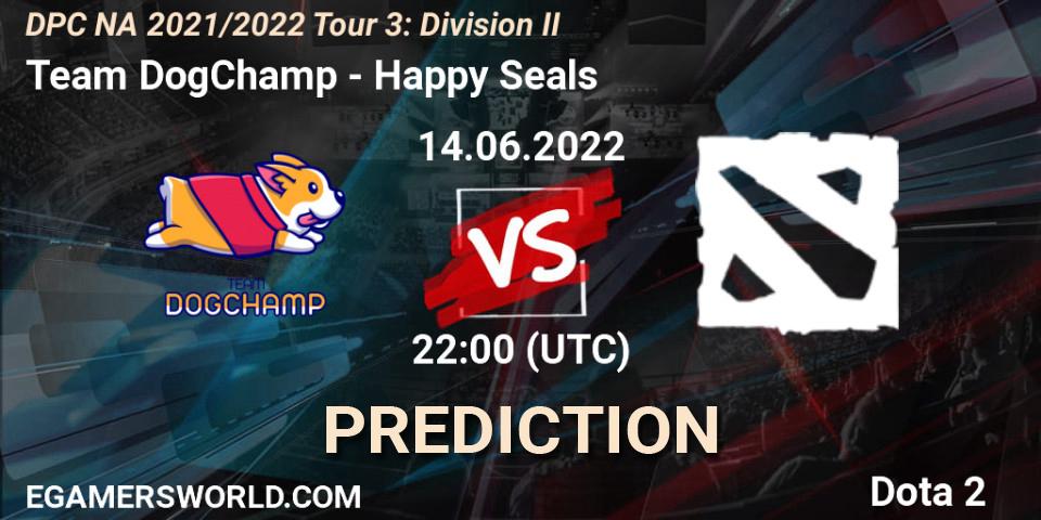 Team DogChamp contre Happy Seals : prédiction de match. 14.06.2022 at 21:55. Dota 2, DPC NA 2021/2022 Tour 3: Division II