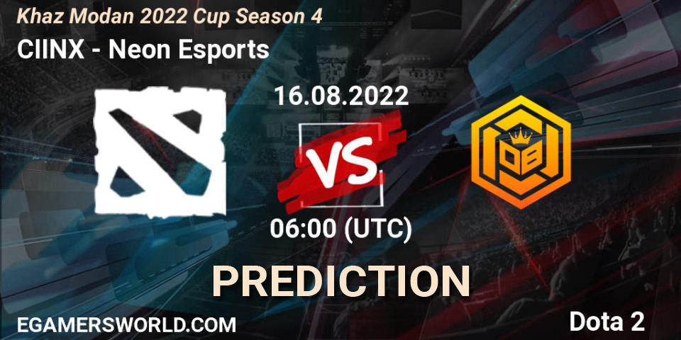 CIINX contre Neon Esports : prédiction de match. 16.08.2022 at 06:15. Dota 2, Khaz Modan 2022 Cup Season 4