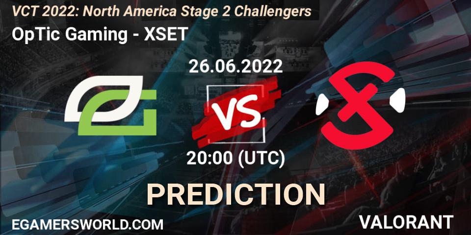 OpTic Gaming contre XSET : prédiction de match. 26.06.2022 at 20:00. VALORANT, VCT 2022: North America Stage 2 Challengers