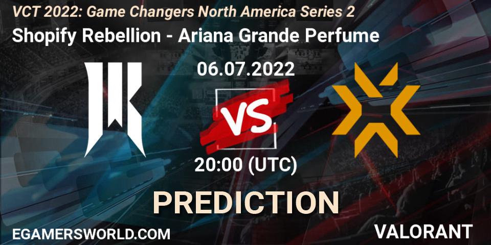 Shopify Rebellion contre Ariana Grande Perfume : prédiction de match. 06.07.2022 at 20:10. VALORANT, VCT 2022: Game Changers North America Series 2
