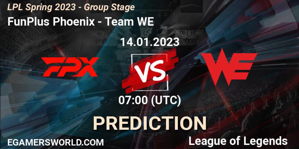 FunPlus Phoenix contre Team WE : prédiction de match. 14.01.2023 at 07:00. LoL, LPL Spring 2023 - Group Stage