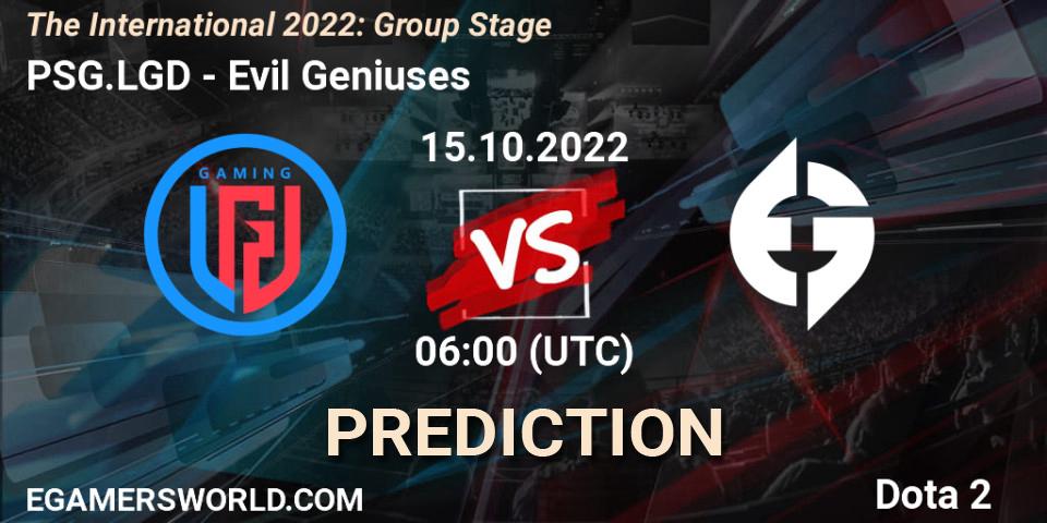 PSG.LGD contre Evil Geniuses : prédiction de match. 15.10.22. Dota 2, The International 2022: Group Stage