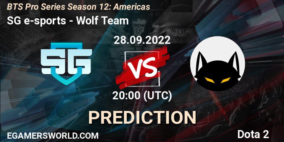 SG e-sports contre Wolf Team : prédiction de match. 28.09.22. Dota 2, BTS Pro Series Season 12: Americas