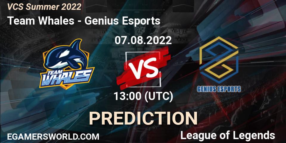 Team Whales contre Genius Esports : prédiction de match. 07.08.2022 at 13:00. LoL, VCS Summer 2022
