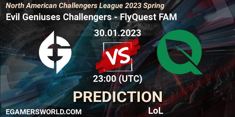 Evil Geniuses Challengers contre FlyQuest FAM : prédiction de match. 30.01.23. LoL, NACL 2023 Spring - Group Stage