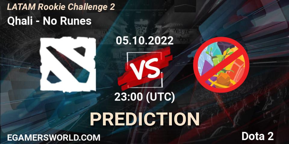 Qhali contre No Runes : prédiction de match. 05.10.22. Dota 2, LATAM Rookie Challenge 2