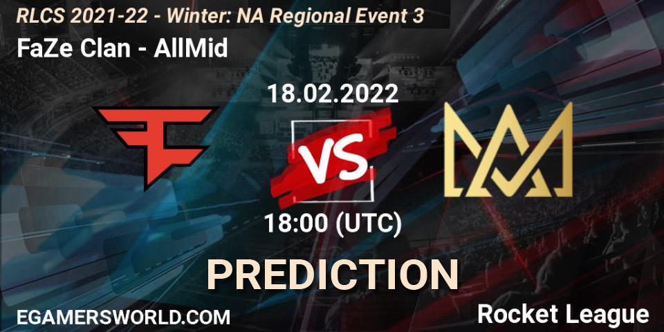 FaZe Clan contre AllMid : prédiction de match. 18.02.2022 at 18:00. Rocket League, RLCS 2021-22 - Winter: NA Regional Event 3