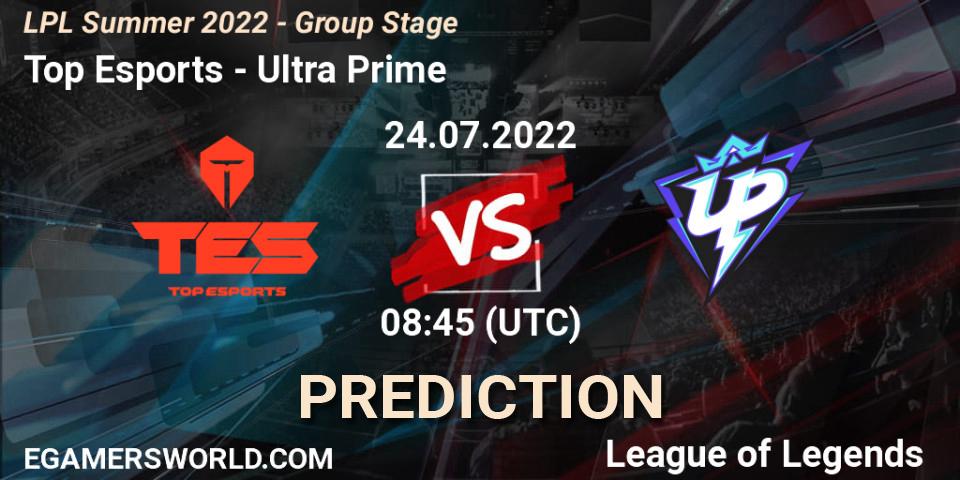 Top Esports contre Ultra Prime : prédiction de match. 24.07.2022 at 09:00. LoL, LPL Summer 2022 - Group Stage