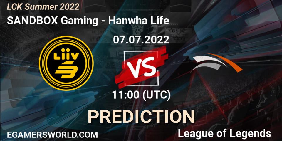 SANDBOX Gaming contre Hanwha Life : prédiction de match. 07.07.2022 at 11:30. LoL, LCK Summer 2022