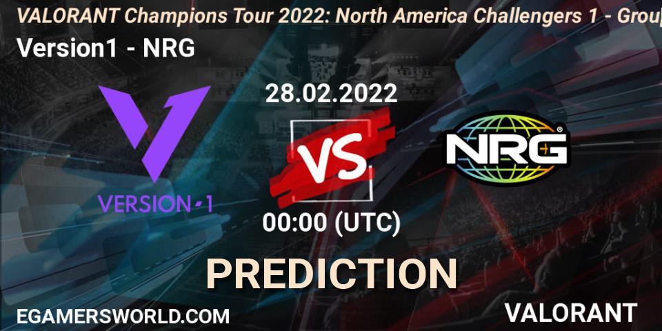 Version1 contre NRG : prédiction de match. 28.02.2022 at 01:00. VALORANT, VCT 2022: North America Challengers 1 - Group Stage