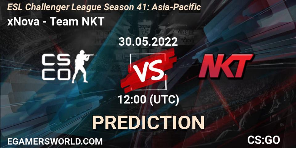 xNova contre Team NKT : prédiction de match. 30.05.2022 at 12:00. Counter-Strike (CS2), ESL Challenger League Season 41: Asia-Pacific