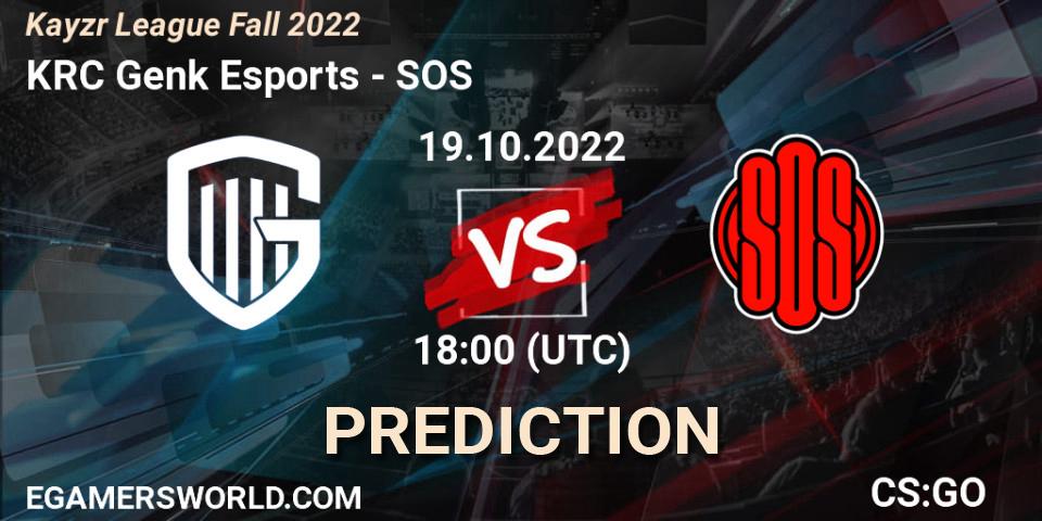 KRC Genk Esports contre SOS : prédiction de match. 19.10.2022 at 18:00. Counter-Strike (CS2), Kayzr League Fall 2022