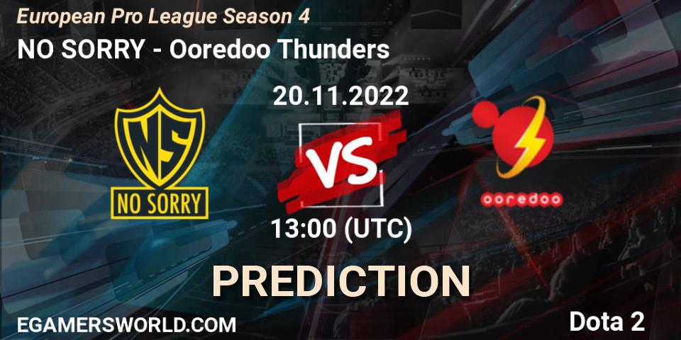 NO SORRY contre Ooredoo Thunders : prédiction de match. 20.11.2022 at 13:06. Dota 2, European Pro League Season 4