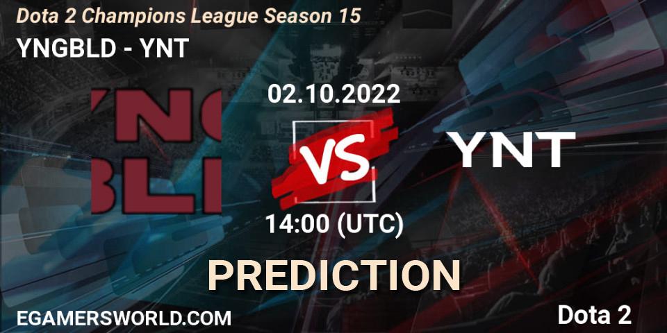 YNGBLD contre YNT : prédiction de match. 02.10.2022 at 15:07. Dota 2, Dota 2 Champions League Season 15