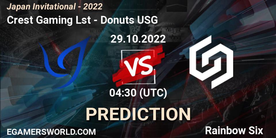 Crest Gaming Lst contre Donuts USG : prédiction de match. 29.10.2022 at 04:30. Rainbow Six, Japan Invitational - 2022