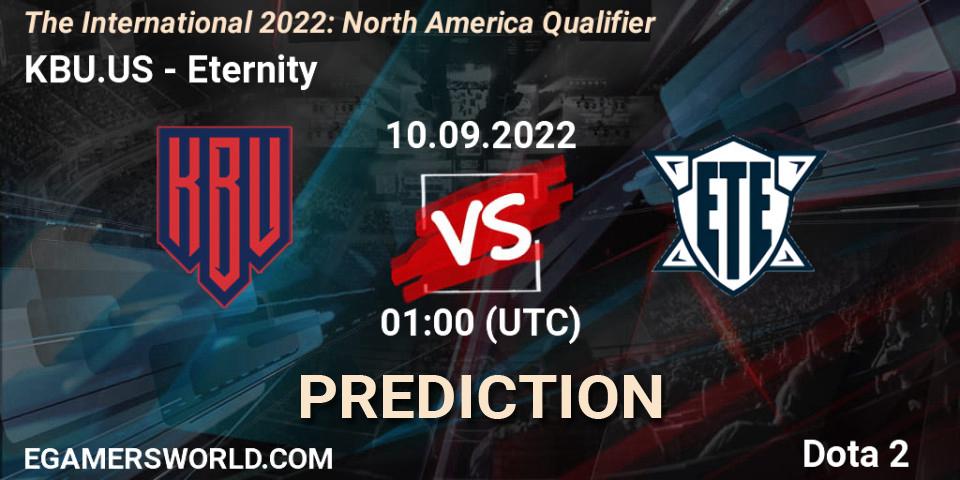 KBU.US contre Eternity : prédiction de match. 09.09.2022 at 22:12. Dota 2, The International 2022: North America Qualifier
