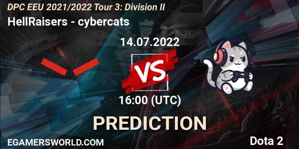 HellRaisers contre cybercats : prédiction de match. 14.07.2022 at 17:10. Dota 2, DPC EEU 2021/2022 Tour 3: Division II