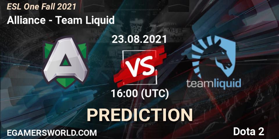 Alliance contre Team Liquid : prédiction de match. 24.08.2021 at 16:00. Dota 2, ESL One Fall 2021