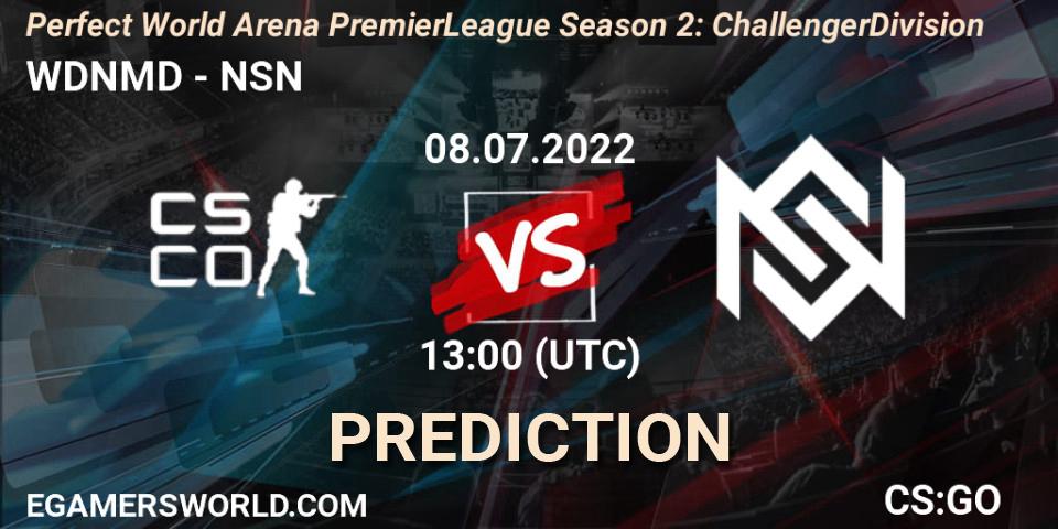 WDNMD contre NSN : prédiction de match. 08.07.2022 at 07:00. Counter-Strike (CS2), Perfect World Arena Premier League Season 2: Challenger Division