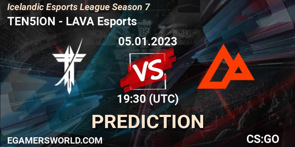 TEN5ION contre LAVA Esports : prédiction de match. 05.01.2023 at 19:30. Counter-Strike (CS2), Icelandic Esports League Season 7