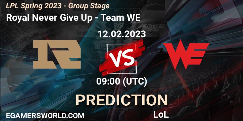 Royal Never Give Up contre Team WE : prédiction de match. 12.02.2023 at 10:00. LoL, LPL Spring 2023 - Group Stage