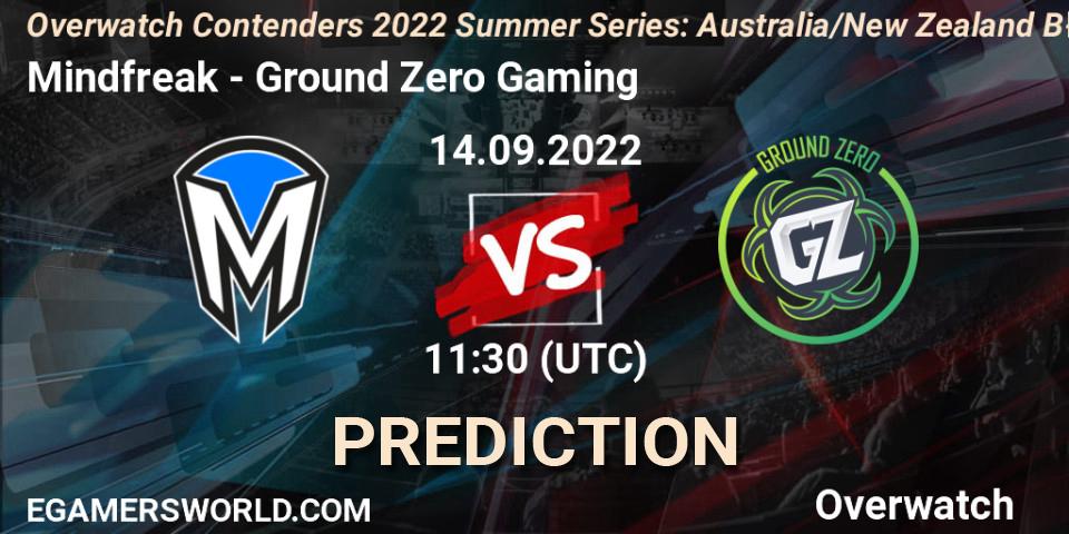 Mindfreak contre Ground Zero Gaming : prédiction de match. 15.09.22. Overwatch, Overwatch Contenders 2022 Summer Series: Australia/New Zealand B-Sides