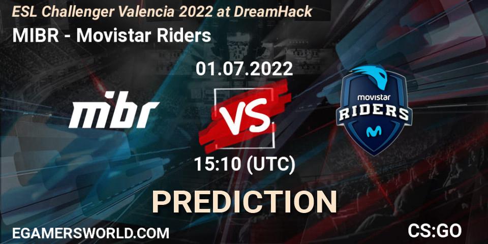 MIBR contre Movistar Riders : prédiction de match. 01.07.2022 at 15:25. Counter-Strike (CS2), ESL Challenger Valencia 2022 at DreamHack