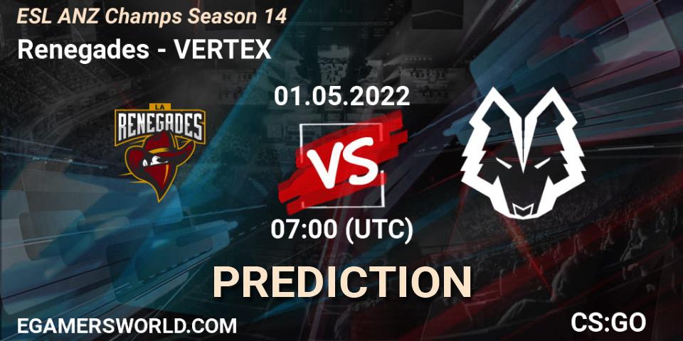 Renegades contre VERTEX : prédiction de match. 01.05.22. CS2 (CS:GO), ESL ANZ Champs Season 14