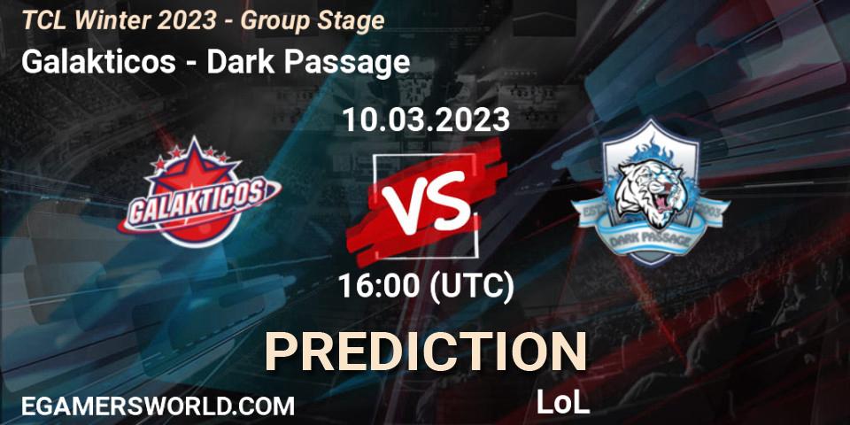 Galakticos contre Dark Passage : prédiction de match. 17.03.2023 at 16:00. LoL, TCL Winter 2023 - Group Stage